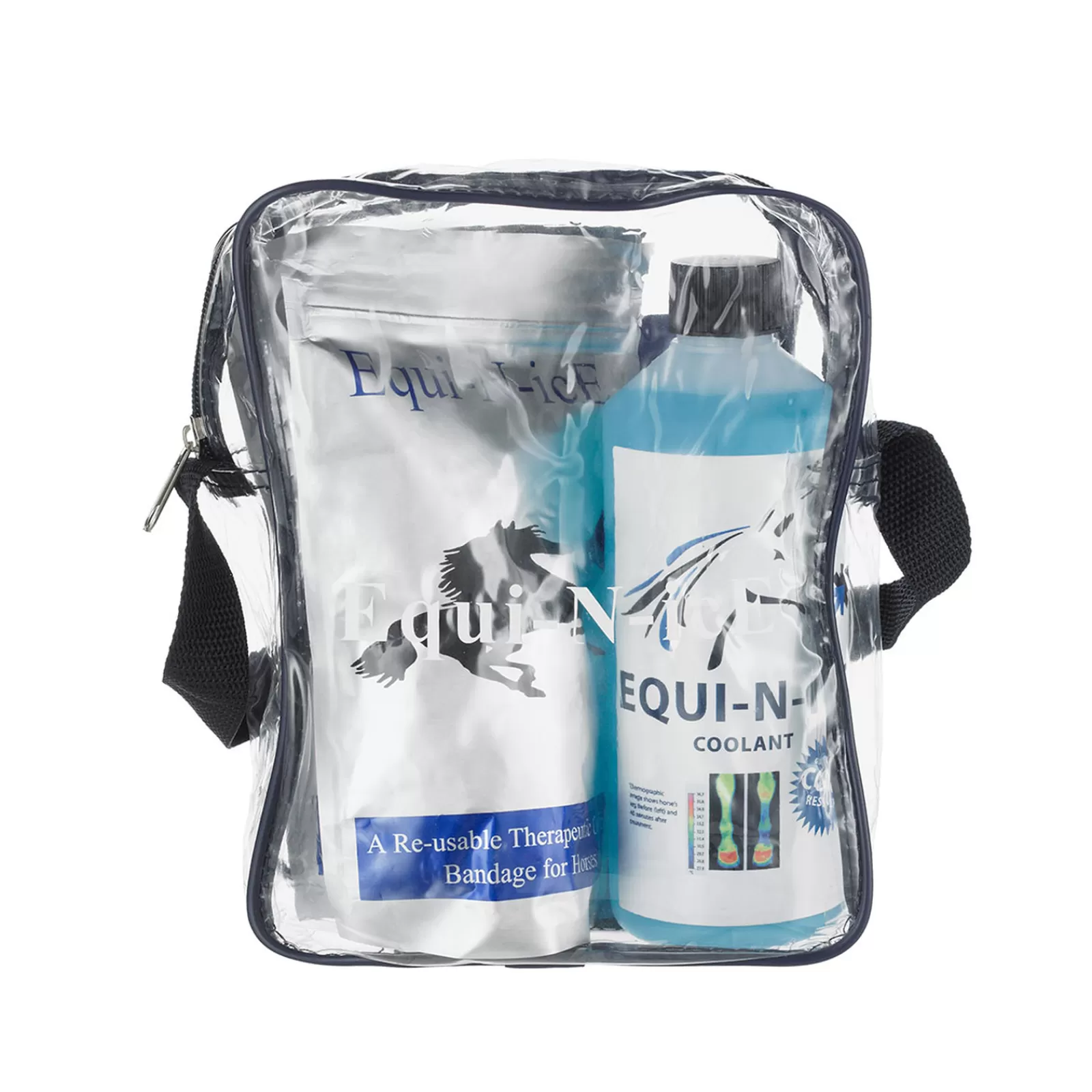 Online equinice Equi-N-Ice Stalpakket (2 Bandages + 500 Ml) White/Blue